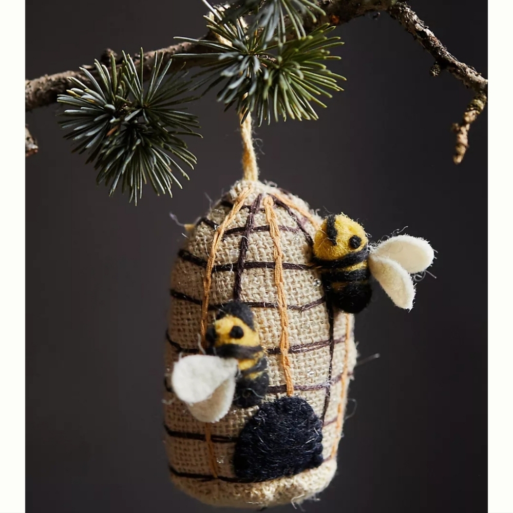 Anthropologie Handcrafted Beehive Jute Ornament with Bees